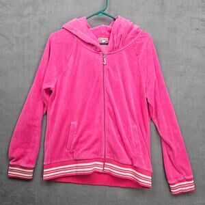 Juicy Couture Pink Velour Zip Hoodie XL Y2K Style Track Jacket